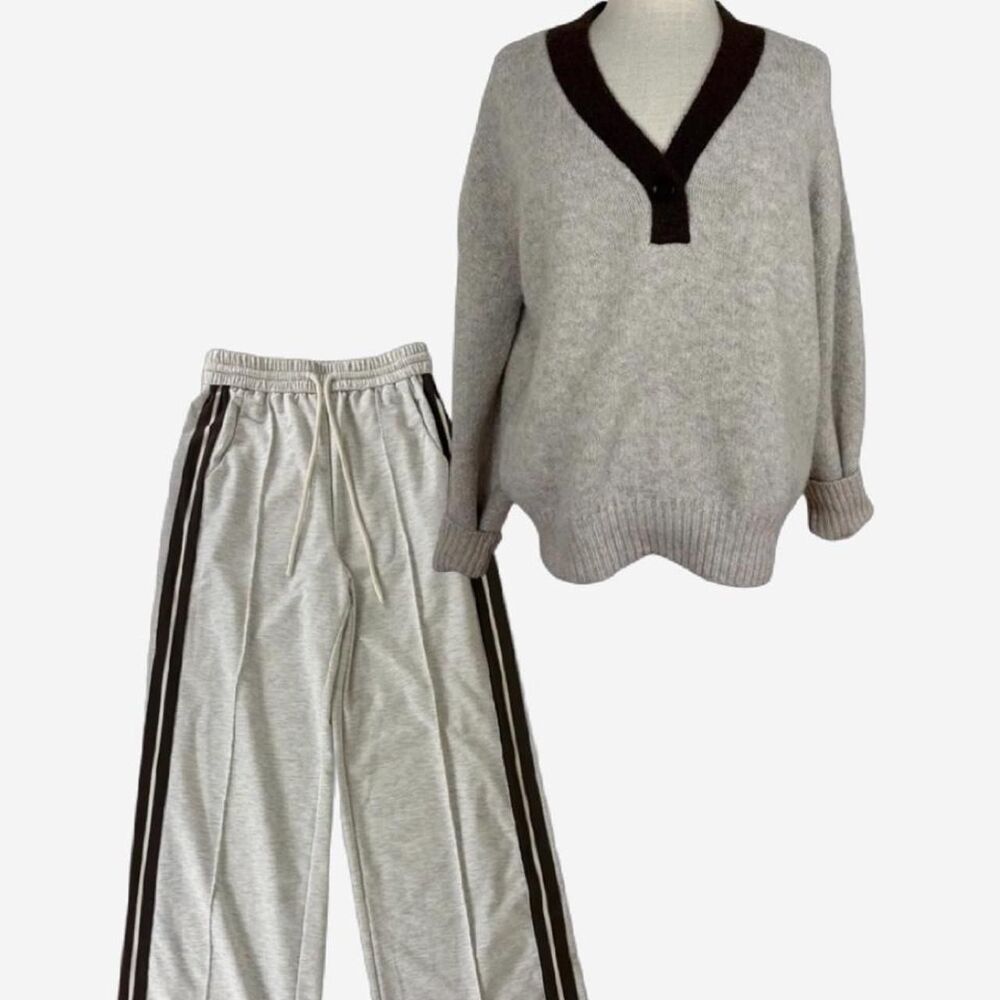 Unbranded Women's Grey and Brown Jumper